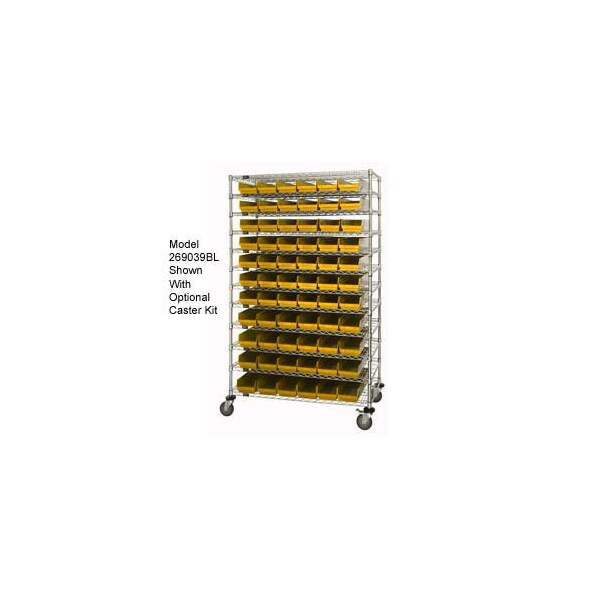 Global Industrial Chrome Wire Shelving with 110 4inH Plastic Shelf Bins Yellow, 48x14x74 269031YL - main